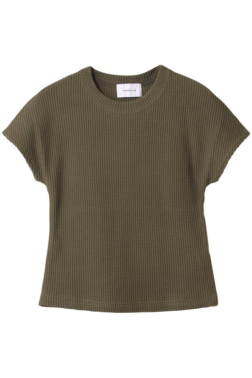 【スタニングルアー/STUNNING LURE】のワッフルTシャツ インテリア・キッズ・メンズ・レディースファッション・服の通販 founy(ファニー) 　ファッション　Fashion　レディースファッション　WOMEN　トップス・カットソー　Tops/Tshirt　シャツ/ブラウス　Shirts/Blouses　ロング / Tシャツ　T-Shirts　カットソー　Cut and Sewn　インナー　Inner　コンパクト　Compact　ショート　Short　ストレッチ　Stretch　スリーブ　Sleeve　ワッフル　Waffle　NEW・新作・新着・新入荷　New Arrivals　カーキ|ID: prp329100004585369 ipo3291000000032512491