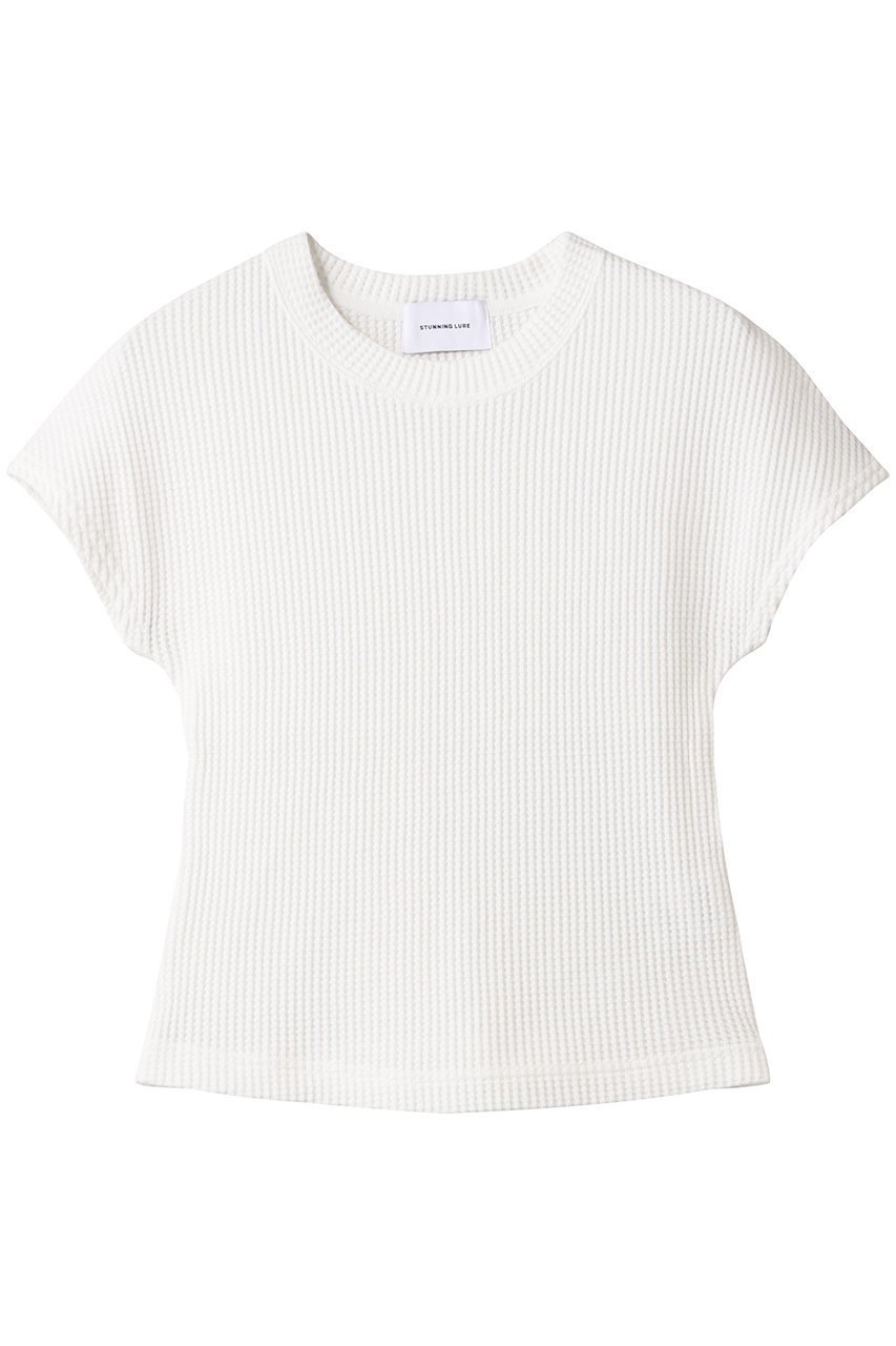 【スタニングルアー/STUNNING LURE】のワッフルTシャツ インテリア・キッズ・メンズ・レディースファッション・服の通販 founy(ファニー) 　ファッション　Fashion　レディースファッション　Fashion for Women　トップス・カットソー　Cut & Sew Tops　シャツ・ブラウス・オフィスカジュアル　Elegant Blouses & Button-Ups　ロングTシャツ・Tシャツ　Longline T-Shirts & Tees　カットソー・ベーシックTシャツ　Cut-and-Sewn Tops / Stretch Tees & Basics　インナー　Innerwear　コンパクト　Compact, Small Size　ショート　Short, Short Length　ストレッチ　Stretch, Stretchy Fabric　スリーブ　Sleeve, Long Sleeve / Short Sleeve　ワッフル　Waffle, Waffle Knit　ホワイト|ID: prp329100004585369 ipo3291000000035060765