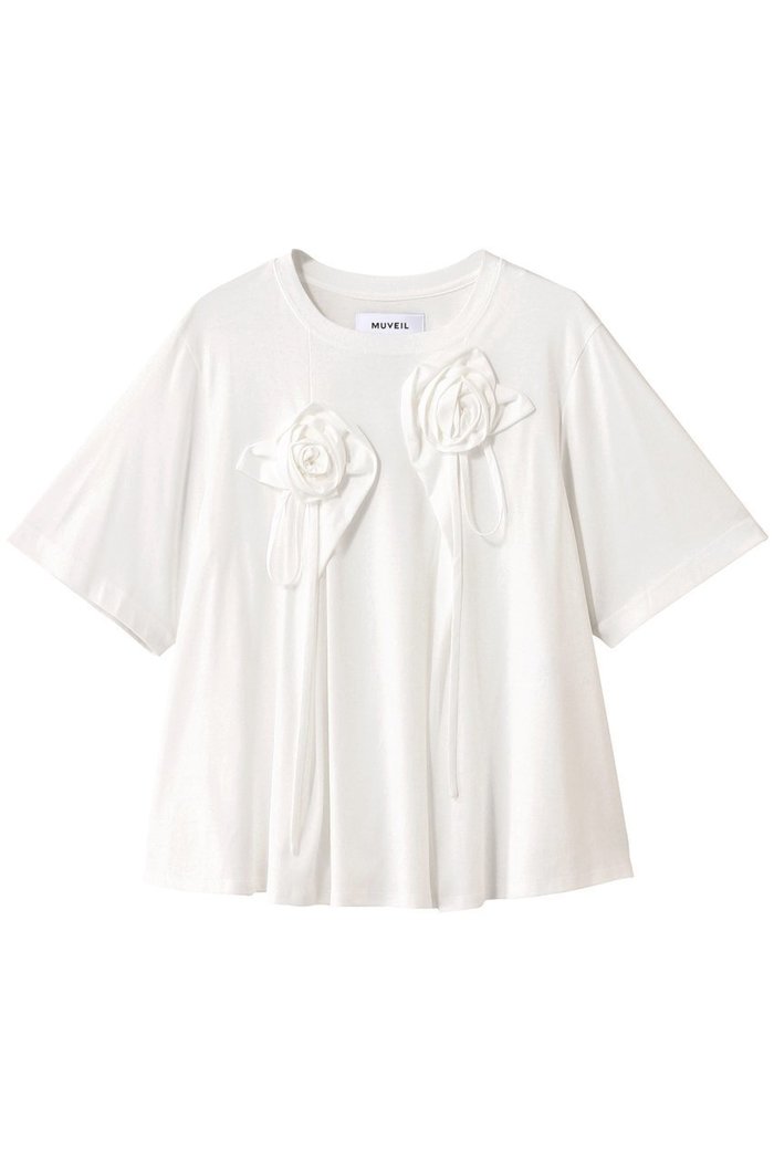 【ミュベール/MUVEIL】のローズモチーフTシャツ インテリア・キッズ・メンズ・レディースファッション・服の通販 founy(ファニー) https://founy.com/ ファッション Fashion レディースファッション Fashion for Women トップス・カットソー Cut & Sew Tops シャツ・ブラウス・オフィスカジュアル Elegant Blouses & Button-Ups ロングTシャツ・Tシャツ Longline T-Shirts & Tees カットソー・ベーシックTシャツ Cut-and-Sewn Tops / Stretch Tees & Basics 2025年 2025 2025-2026秋冬・A/W Autumn/Winter 2025–26 AW25–26 ショート Short, Short Length スリーブ Sleeve, Long Sleeve / Short Sleeve ハンド Hand, Handmade フレア Flare, Flared モチーフ Motif, Design Theme ローズ Rose, Rose Motif A/W・秋冬 Autumn/Winter |ID: prp329100004585409 ipo3291000000032512969