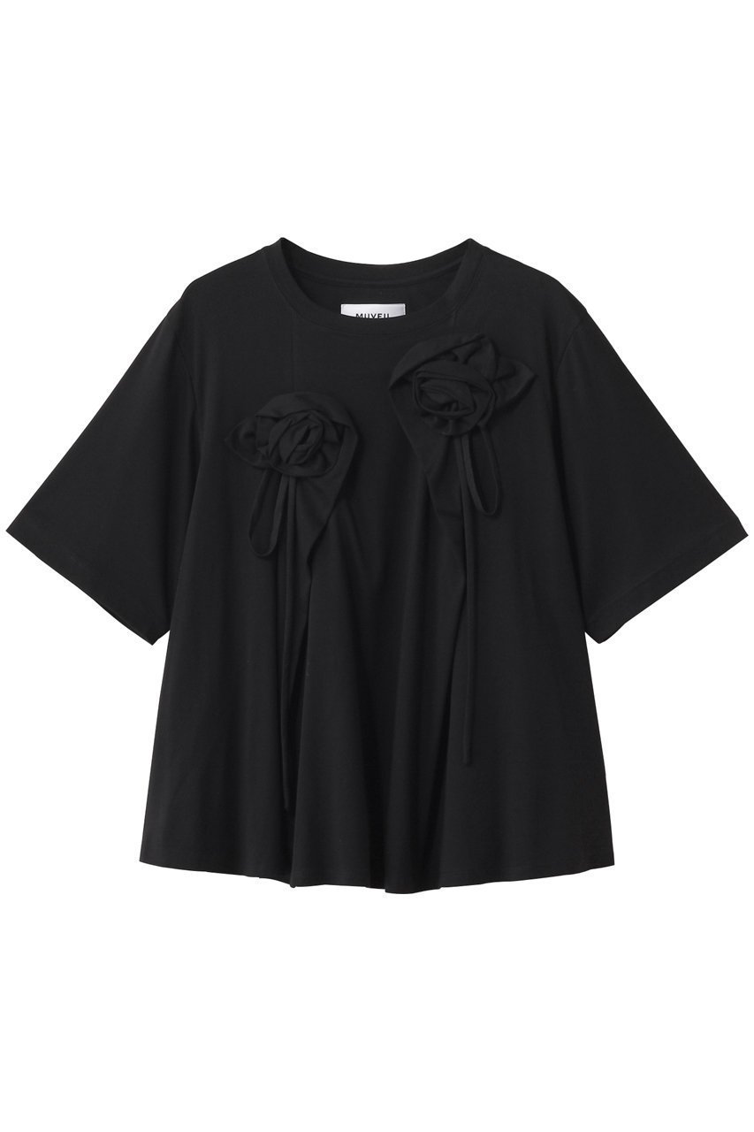【ミュベール/MUVEIL】のローズモチーフTシャツ インテリア・キッズ・メンズ・レディースファッション・服の通販 founy(ファニー) 　ファッション　Fashion　レディースファッション　Ladies' Fashion Online　トップス・カットソー　Tops/Tshirt　シャツ/ブラウス　Shirts/Blouses　ロング / Tシャツ　T-Shirts　カットソー　Cut and Sewn　2025年　2025　2025-2026秋冬・A/W　Aw/Autumn/Winter/Fw/Fall/2025-2026　ショート　Short　スリーブ　Sleeve　ハンド　Hand　フレア　Flare　モチーフ　Motif　ローズ　Rose　A/W・秋冬　Aw・Autumn/Winter・Fw・Fall-Winter　ブラック|ID: prp329100004585409 ipo3291000000032512971