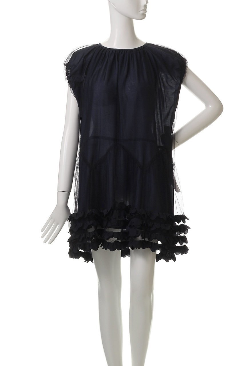 【ミュベール/MUVEIL】のフリルチュニックワンピース 人気、トレンドファッション・服の通販 founy(ファニー) 　ファッション　Fashion　レディースファッション　Fashion for Women　ワンピース　Dresses　チュニック　Tunic Tops & Dresses　インナー　Innerwear　スリーブ　Sleeve, Long Sleeve / Short Sleeve　チュニック　Tunic, Long Top　フォルム　Silhouette, Form　フリル　Frill, Ruffle　フレア　Flare, Flared　フレンチ　French, French Style　ブライト　Bright, Shiny　ラウンド　Round, Round Neck　other-2|ID: prp329100004585412 ipo3291000000032512994