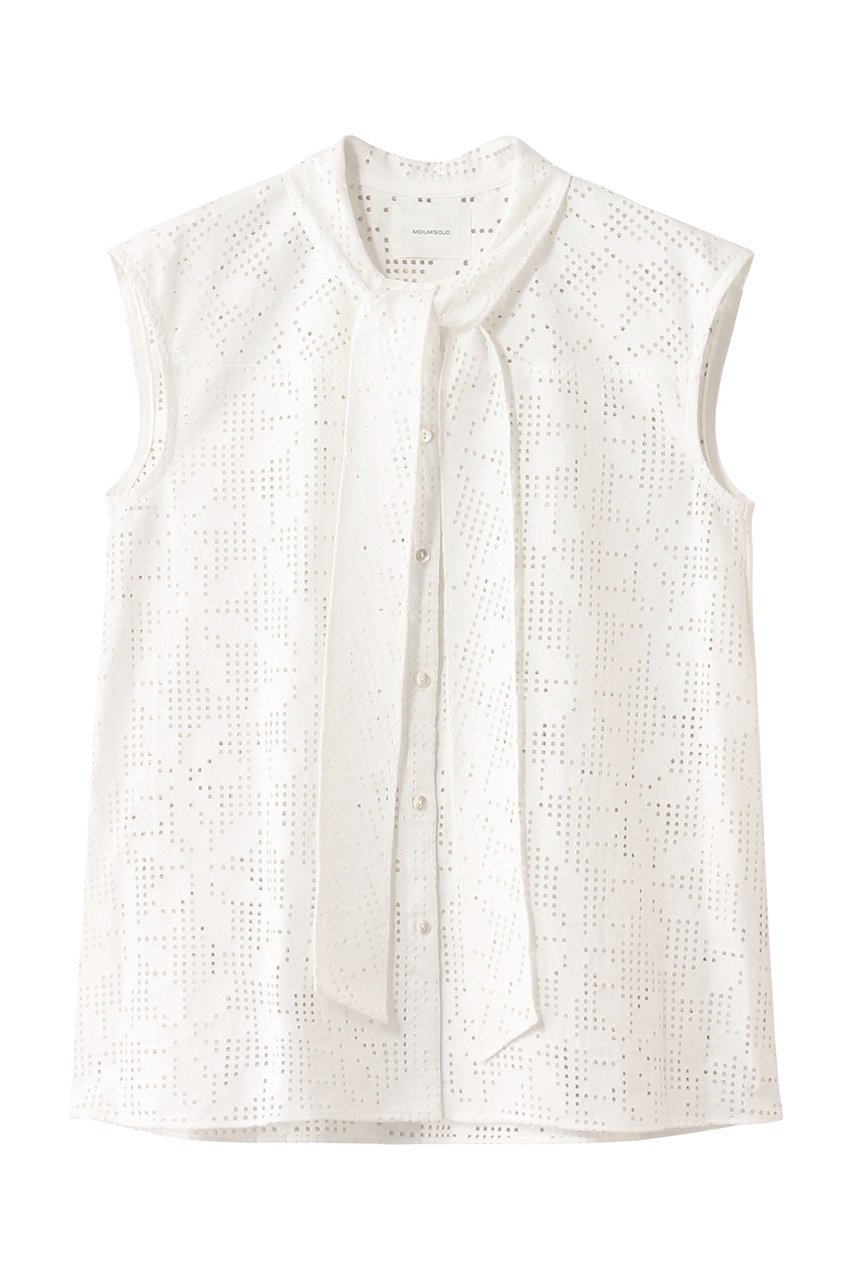 【ミディウミソリッド/MIDIUMISOLID】のlace bow-tie n/slv blouse ブラウス インテリア・キッズ・メンズ・レディースファッション・服の通販 founy(ファニー) 　ファッション　Fashion　レディースファッション　WOMEN　トップス・カットソー　Tops/Tshirt　キャミソール / ノースリーブ　No Sleeves　シャツ/ブラウス　Shirts/Blouses　デニム　Denim　ノースリーブ　No Sleeve　フェミニン　Feminine　レース　Race　NEW・新作・新着・新入荷　New Arrivals　off white|ID: prp329100004585424 ipo3291000000032513087