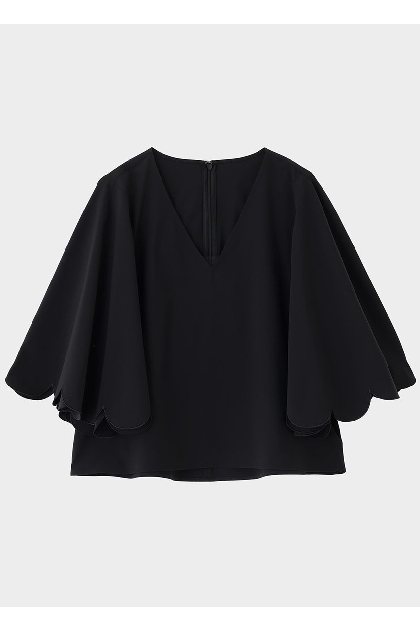 【ル フィル/LE PHIL】のSOLOTEXブロードスカラップフレアスリーブブラウス インテリア・キッズ・メンズ・レディースファッション・服の通販 founy(ファニー) 　ファッション　Fashion　レディースファッション　Ladies' Fashion Online　トップス・カットソー　Tops/Tshirt　シャツ/ブラウス　Shirts/Blouses　アシンメトリー　Asymmetry　ショート　Short　スカラップ　Scalloped　スタンダード　Standard　スリーブ　Sleeve　フォルム　Form　フレア　Flare　ブラック|ID: prp329100004585462 ipo3291000000032513384