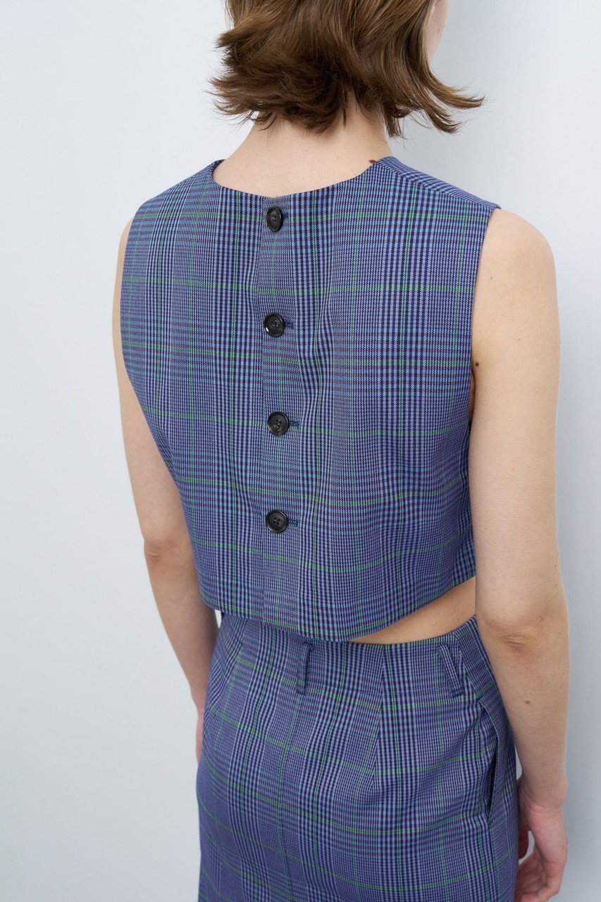 【ランバン オン ブルー/LANVIN en Bleu】の尾州クラシックチェックショートベスト 人気、トレンドファッション・服の通販 founy(ファニー) 　ファッション　Fashion　レディースファッション　Ladies' Fashion Online　アウター　Coat Outerwear　ジャケット　Jackets　おすすめ　Recommend　インナー　Inner　コンパクト　Compact　ショート　Short　ジャケット　Jacket　ストレッチ　Stretch　チェック　Check　ノースリーブ　No Sleeve　ベスト　Vest　other-2|ID: prp329100004585479 ipo3291000000032513546