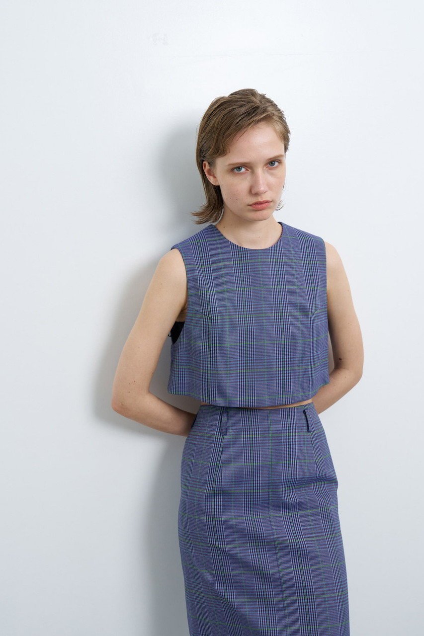 【ランバン オン ブルー/LANVIN en Bleu】の尾州クラシックチェックショートベスト 人気、トレンドファッション・服の通販 founy(ファニー) 　ファッション　Fashion　レディースファッション　Ladies' Fashion Online　アウター　Coat Outerwear　ジャケット　Jackets　おすすめ　Recommend　インナー　Inner　コンパクト　Compact　ショート　Short　ジャケット　Jacket　ストレッチ　Stretch　チェック　Check　ノースリーブ　No Sleeve　ベスト　Vest　other-3|ID: prp329100004585479 ipo3291000000032513547