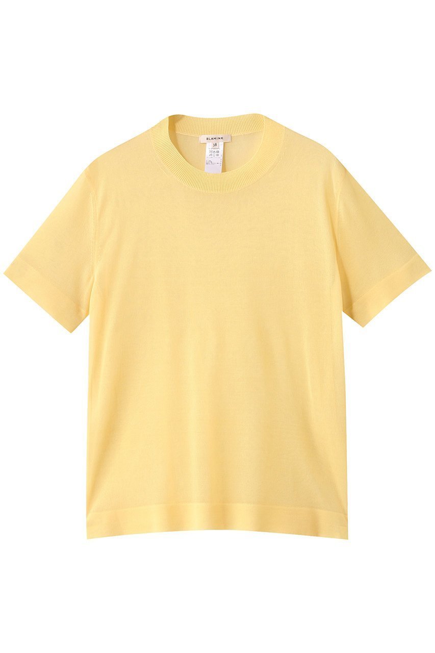 【ブラミンク/BLAMINK】のクルーネックショートスリーブニット インテリア・キッズ・メンズ・レディースファッション・服の通販 founy(ファニー) 　ファッション　Fashion　レディースファッション　Fashion for Women　トップス・カットソー　Cut & Sew Tops　ニット　Knit Tops & Sweaters　カジュアルプルオーバー・ニットトップス　Pullovers & Knit Tops / Casual Pullovers　2025年　2025　2025-2026秋冬・A/W　Autumn/Winter 2025–26 AW25–26　シアー　Sheer, See-Through　シルク　Silk, 100% Silk　ロング　Long, Long-Length　A/W・秋冬　Autumn/Winter　イエロー|ID: prp329100004585489 ipo3291000000032513635