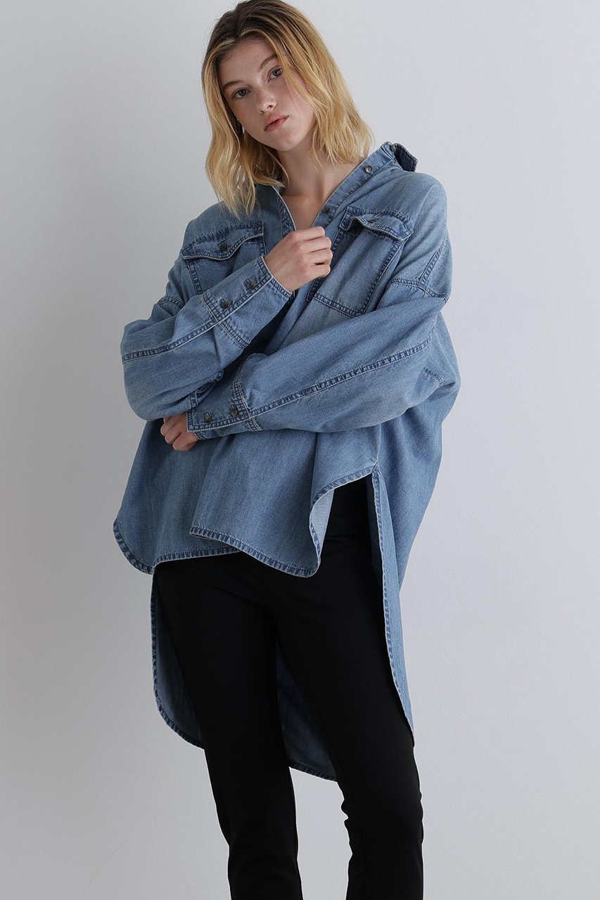 【ル フィル/LE PHIL】のウォッシュドデニムシャツB 人気、トレンドファッション・服の通販 founy(ファニー) 　ファッション　Fashion　レディースファッション　Fashion for Women　トップス・カットソー　Cut & Sew Tops　シャツ・ブラウス・オフィスカジュアル　Elegant Blouses & Button-Ups　ウォッシュ　Washed Finish　ショルダー　Shoulder, Shoulder Strap　スリーブ　Sleeve, Long Sleeve / Short Sleeve　デニム　Denim, Jeans Material　ドロップ　Drop Shoulder, Dropped Style　ビッグ　Big, Oversized　ベーシック　Basic, Essential　ロング　Long, Long-Length　再入荷　Restock / Back in Stock　羽織　Haori, Light Jacket　other-2|ID: prp329100004585491 ipo3291000000033299474