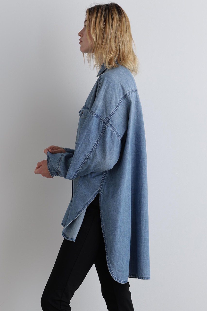 【ル フィル/LE PHIL】のウォッシュドデニムシャツB 人気、トレンドファッション・服の通販 founy(ファニー) 　ファッション　Fashion　レディースファッション　Fashion for Women　トップス・カットソー　Cut & Sew Tops　シャツ・ブラウス・オフィスカジュアル　Elegant Blouses & Button-Ups　ウォッシュ　Washed Finish　ショルダー　Shoulder, Shoulder Strap　スリーブ　Sleeve, Long Sleeve / Short Sleeve　デニム　Denim, Jeans Material　ドロップ　Drop Shoulder, Dropped Style　ビッグ　Big, Oversized　ベーシック　Basic, Essential　ロング　Long, Long-Length　再入荷　Restock / Back in Stock　羽織　Haori, Light Jacket　other-5|ID: prp329100004585491 ipo3291000000033299477