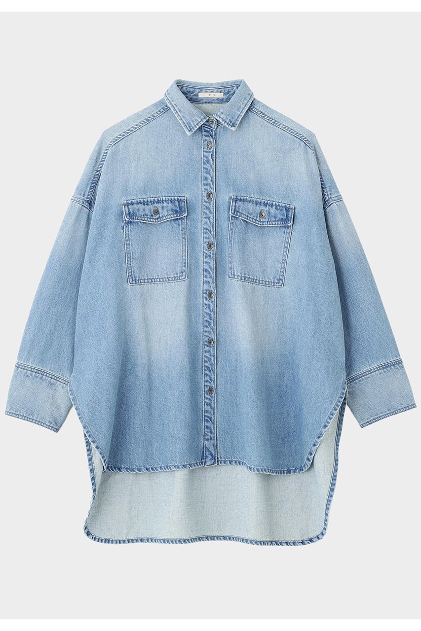 【ル フィル/LE PHIL】のウォッシュドデニムシャツA 人気、トレンドファッション・服の通販 founy(ファニー) 　ファッション　Fashion　レディースファッション　WOMEN　トップス・カットソー　Tops/Tshirt　シャツ/ブラウス　Shirts/Blouses　ウォッシュ　Wash　スリーブ　Sleeve　タートルネック　Turtleneck　ダブル　Double　デニム　Denim　ドレープ　Drape　バランス　Balance　ビッグ　Big　フォルム　Form　ヘムライン　Hemline　ポケット　Pocket　ヨーク　Yoke　ラウンド　Round　ロング　Long　NEW・新作・新着・新入荷　New Arrivals　 other-1|ID: prp329100004585492 ipo3291000000032513660