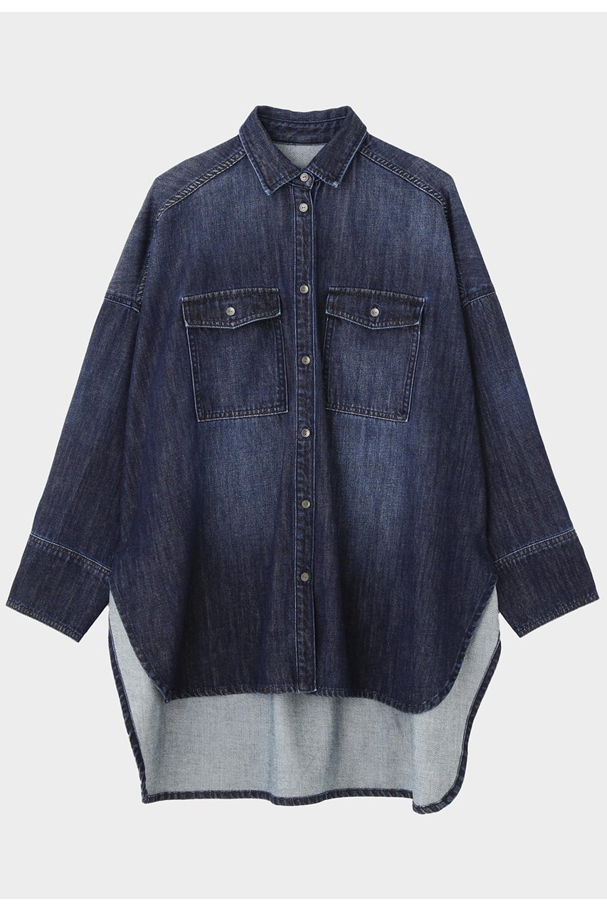 【ル フィル/LE PHIL】のウォッシュドデニムシャツA インテリア・キッズ・メンズ・レディースファッション・服の通販 founy(ファニー) 　ファッション　Fashion　レディースファッション　WOMEN　トップス・カットソー　Tops/Tshirt　シャツ/ブラウス　Shirts/Blouses　ウォッシュ　Wash　スリーブ　Sleeve　タートルネック　Turtleneck　ダブル　Double　デニム　Denim　ドレープ　Drape　バランス　Balance　ビッグ　Big　フォルム　Form　ヘムライン　Hemline　ポケット　Pocket　ヨーク　Yoke　ラウンド　Round　ロング　Long　NEW・新作・新着・新入荷　New Arrivals　ネイビー|ID: prp329100004585492 ipo3291000000032513662