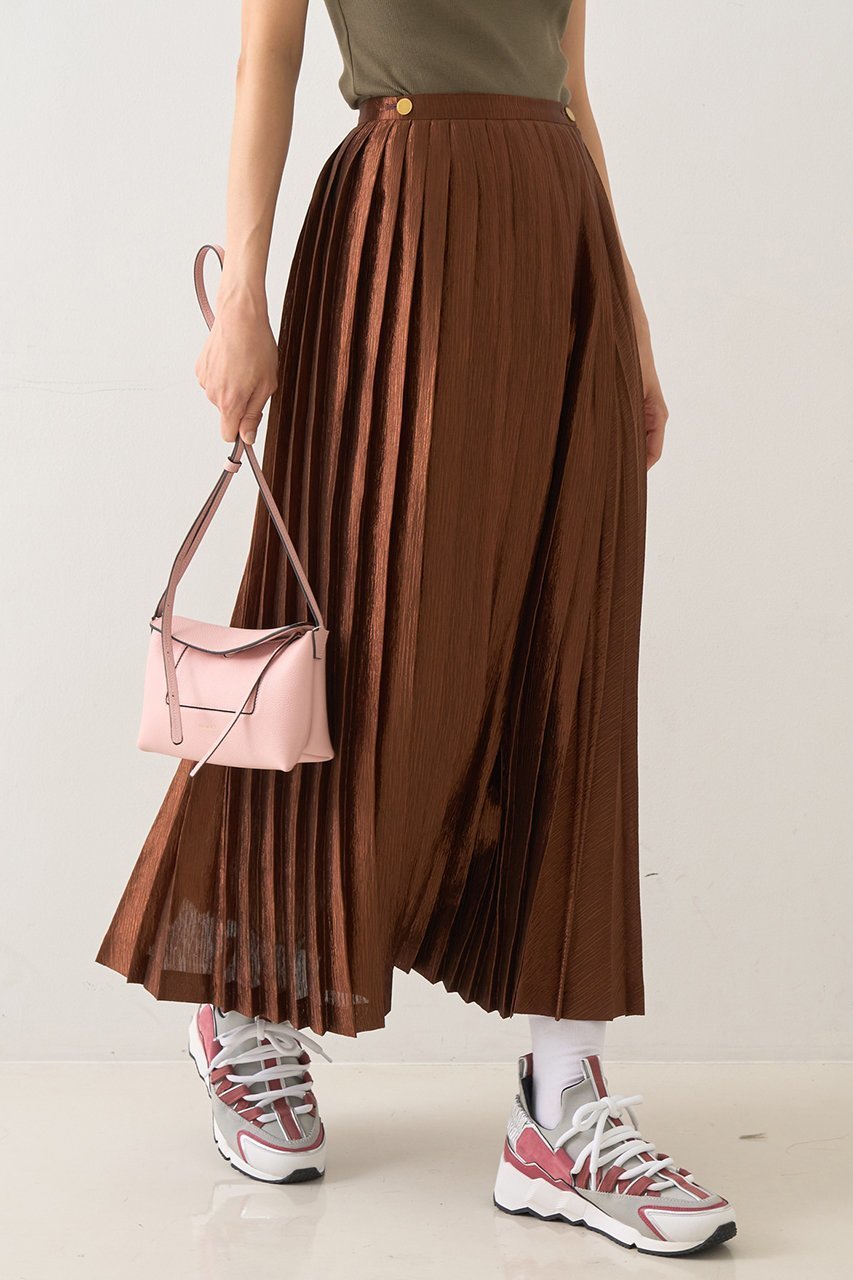 【デザイン ワークス/DESIGN WORKS】のメタリックプリーツラップスカート インテリア・キッズ・メンズ・レディースファッション・服の通販 founy(ファニー) 　ファッション　Fashion　レディースファッション　Fashion for Women　スカート　Skirts　ロングスカート　Long Skirts / Maxi & Midi Skirts　エレガント 上品　Elegant　シャイニー　Shiny, Glossy Finish　シンプル　Simple, Minimal　パーティ　Party, Party Style　フィット　Fit, Slim Fit　プリーツ　Pleats, Pleated　ラップ　Wrap, Wrap Design　ロング　Long, Long-Length　夏　Summer　ブラウン|ID: prp329100004585493 ipo3291000000035472938