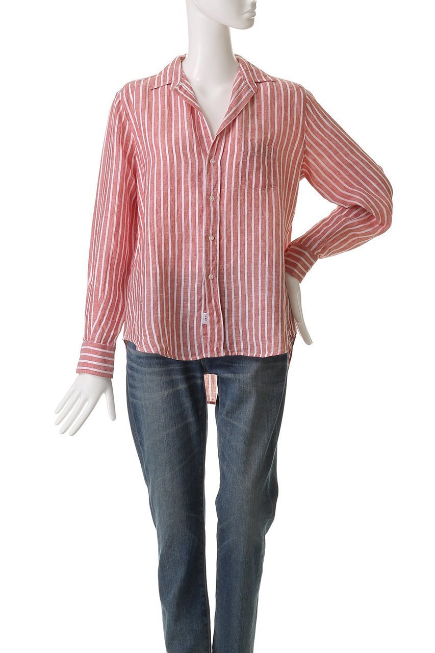 【フランク&アイリーン/Frank&Eileen】のEILEEN イタリアンリネン レッドストライプシャツ 人気、トレンドファッション・服の通販 founy(ファニー) 　ファッション　Fashion　レディースファッション　Fashion for Women　トップス・カットソー　Cut & Sew Tops　シャツ・ブラウス・オフィスカジュアル　Elegant Blouses & Button-Ups　ストライプ　Stripe, Striped Pattern　スリーブ　Sleeve, Long Sleeve / Short Sleeve　バランス　Balance, Style Balance　リネン　Linen, Linen Fabric　ロング　Long, Long-Length　定番　Standard, Basic Item　other-2|ID: prp329100004586536 ipo3291000000035401432