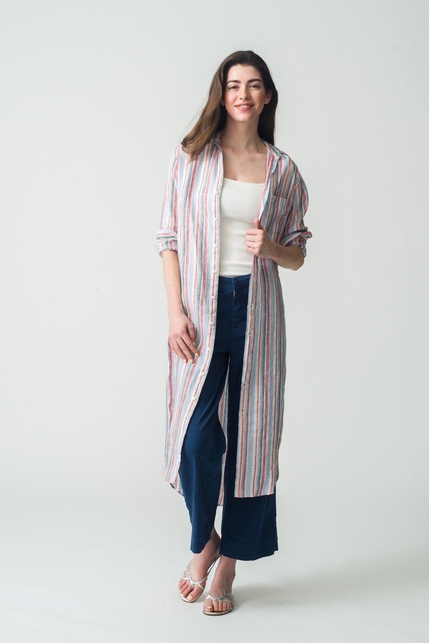 【フランク&アイリーン/Frank&Eileen】のRORY イタリアンリネン マルチストライプロングシャツ 人気、トレンドファッション・服の通販 founy(ファニー) 　ファッション　Fashion　レディースファッション　Fashion for Women　トップス・カットソー　Cut & Sew Tops　シャツ・ブラウス・オフィスカジュアル　Elegant Blouses & Button-Ups　おすすめ　Recommended / Our Picks　シンプル　Simple, Minimal　ストライプ　Stripe, Striped Pattern　スリム　Slim, Slim Fit　スリーブ　Sleeve, Long Sleeve / Short Sleeve　フロント　Front, Front Design　リネン　Linen, Linen Fabric　ロング　Long, Long-Length　夏　Summer　無地　Plain, Solid Color　羽織　Haori, Light Jacket　other-6|ID: prp329100004586540 ipo3291000000036392960