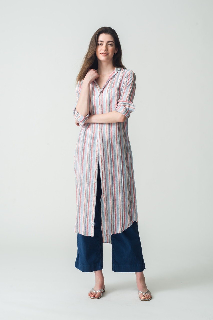 【フランク&アイリーン/Frank&Eileen】のRORY イタリアンリネン マルチストライプロングシャツ 人気、トレンドファッション・服の通販 founy(ファニー) 　ファッション　Fashion　レディースファッション　Fashion for Women　トップス・カットソー　Cut & Sew Tops　シャツ・ブラウス・オフィスカジュアル　Elegant Blouses & Button-Ups　おすすめ　Recommended / Our Picks　シンプル　Simple, Minimal　ストライプ　Stripe, Striped Pattern　スリム　Slim, Slim Fit　スリーブ　Sleeve, Long Sleeve / Short Sleeve　フロント　Front, Front Design　リネン　Linen, Linen Fabric　ロング　Long, Long-Length　夏　Summer　無地　Plain, Solid Color　羽織　Haori, Light Jacket　other-8|ID: prp329100004586540 ipo3291000000036392962