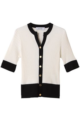 【アルアバイル/allureville】の【Loulou Willoughby】バイカラーキーネック5分袖CD A 人気、トレンドファッション・服の通販 founy(ファニー) ファッション Fashion レディースファッション Ladies' Fashion Online トップス・カットソー Tops/Tshirt ニット Knit Tops カーディガン Cardigans カーディガン Cardigan ファブリック Fabric NEW・新作・新着・新入荷 New Arrivals |ID:prp329100004586566