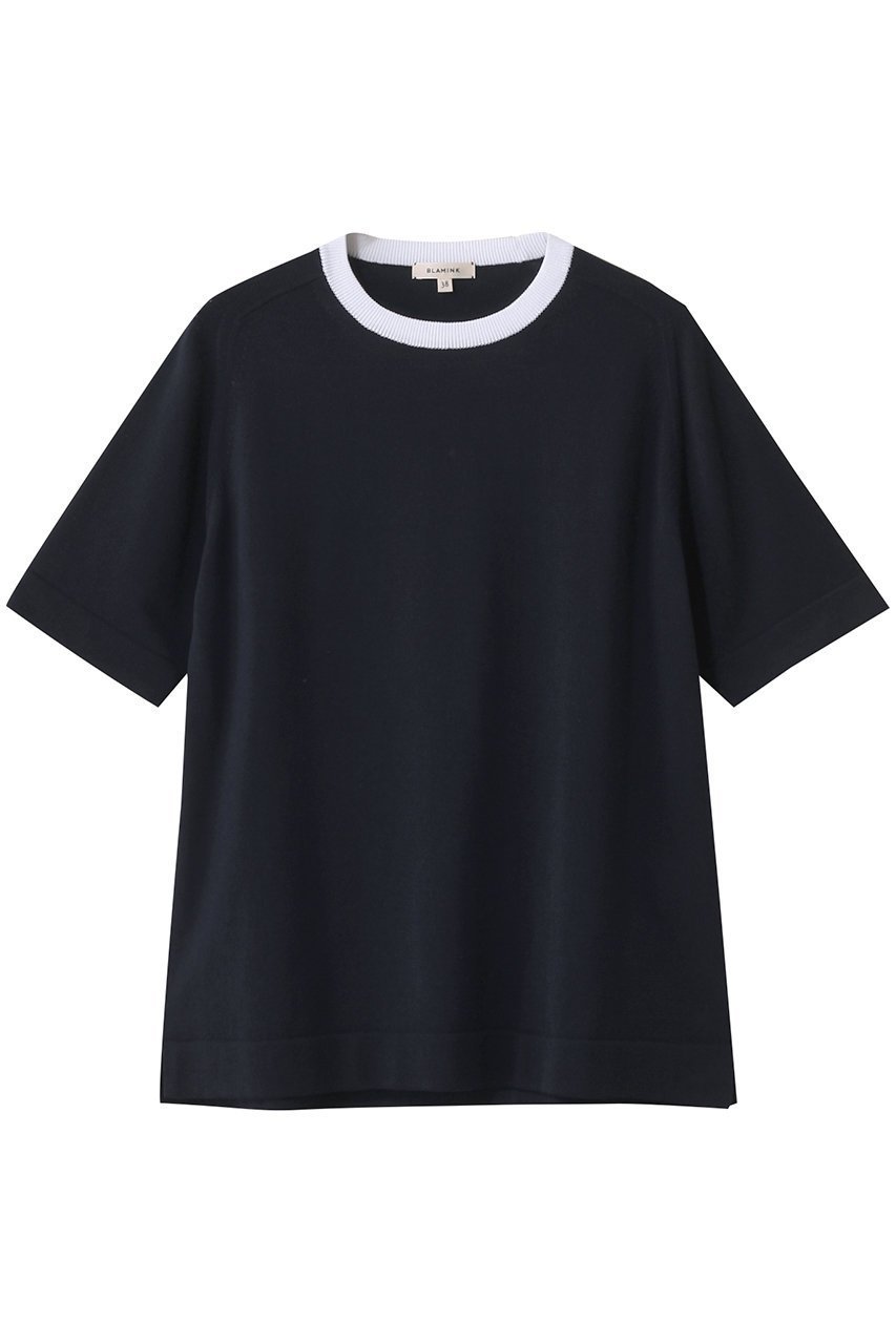 【ブラミンク/BLAMINK】のクルーネックショートスリーブニット インテリア・キッズ・メンズ・レディースファッション・服の通販 founy(ファニー) 　ファッション　Fashion　レディースファッション　Ladies' Fashion Online　トップス・カットソー　Tops/Tshirt　ニット　Knit Tops　プルオーバー　Pullover　2025年　2025　2025-2026秋冬・A/W　Aw/Autumn/Winter/Fw/Fall/2025-2026　シンプル　Simple　ボトム　Bottom　A/W・秋冬　Aw・Autumn/Winter・Fw・Fall-Winter　ネイビー|ID: prp329100004586587 ipo3291000000032523287