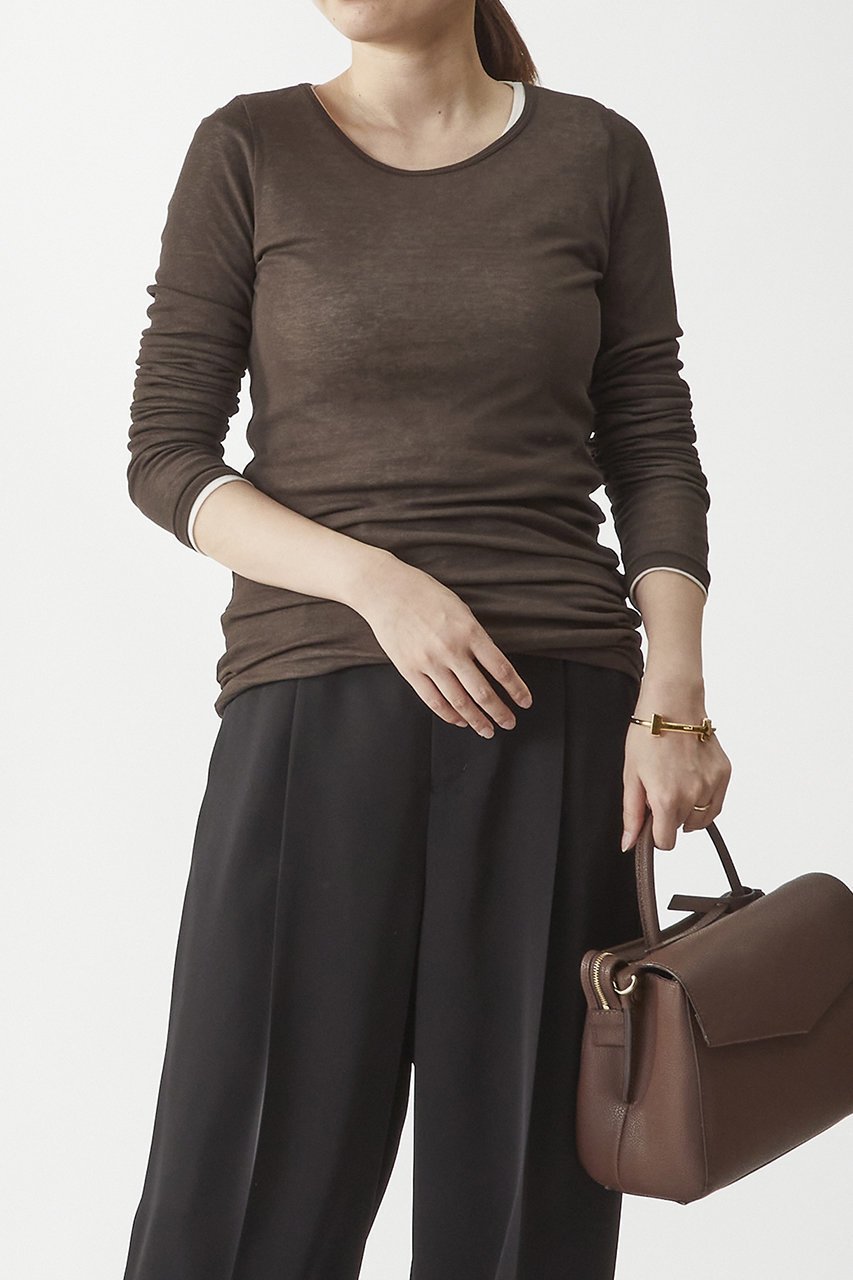 【プルミエ アロンディスモン/1er Arrondissement】の【PROTAGONISTA】レイヤートップス(2枚セット) インテリア・キッズ・メンズ・レディースファッション・服の通販 founy(ファニー) 　ファッション　Fashion　レディースファッション　Fashion for Women　トップス・カットソー　Cut & Sew Tops　シャツ・ブラウス・オフィスカジュアル　Elegant Blouses & Button-Ups　ロングTシャツ・Tシャツ　Longline T-Shirts & Tees　カットソー・ベーシックTシャツ　Cut-and-Sewn Tops / Stretch Tees & Basics　インナー　Innerwear　キャミワンピース　Cami Dress, Slip Dress　コレクション　Collection, Seasonal Line　スリーブ　Sleeve, Long Sleeve / Short Sleeve　フィット　Fit, Slim Fit　ベスト　Vest, Waistcoat　ベーシック　Basic, Essential　ミックス　Mix, Mixed Style　リラックス　Relax, Relaxed Fit　ロング　Long, Long-Length　再入荷　Restock / Back in Stock　長袖　Long Sleeve, Full Sleeve　ブラウン|ID: prp329100004586615 ipo3291000000035580052