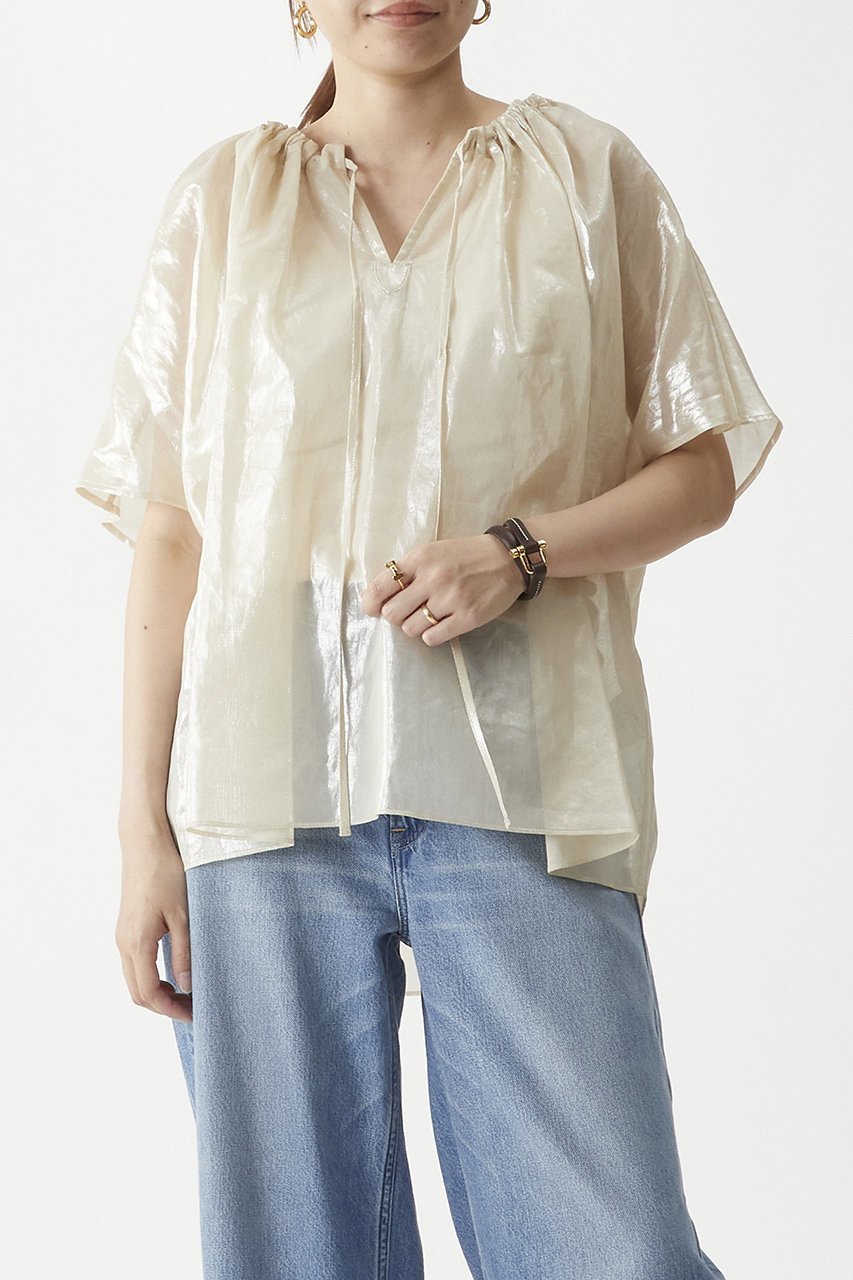 【プルミエ アロンディスモン/1er Arrondissement】のコットン箔プリントブラウス 人気、トレンドファッション・服の通販 founy(ファニー) 　ファッション　Fashion　レディースファッション　Fashion for Women　トップス・カットソー　Cut & Sew Tops　シャツ・ブラウス・オフィスカジュアル　Elegant Blouses & Button-Ups　ショート　Short, Short Length　スリーブ　Sleeve, Long Sleeve / Short Sleeve　トレンド　Trend, Trending Now　フォルム　Silhouette, Form　プリント　Print, Printed Pattern　リュクス　Luxury, Elegant, High-End, Chic　other-6|ID: prp329100004586626 ipo3291000000032631591