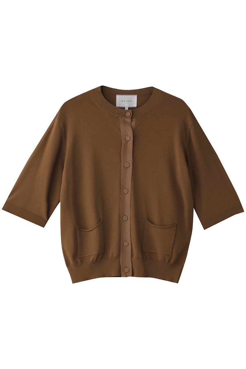 【ベイジ,/BEIGE,】のVALOIS(ヴァロア)/ジョーゼットトリム半袖カーディガン インテリア・キッズ・メンズ・レディースファッション・服の通販 founy(ファニー) 　ファッション　Fashion　レディースファッション　Ladies' Fashion Online　トップス・カットソー　Tops/Tshirt　ニット　Knit Tops　カーディガン　Cardigans　2025年　2025　2025-2026秋冬・A/W　Aw/Autumn/Winter/Fw/Fall/2025-2026　なめらか　Smooth　カーディガン　Cardigan　ジョーゼット　Georgette　半袖　Short Sleeve　A/W・秋冬　Aw・Autumn/Winter・Fw・Fall-Winter　Brown|ID: prp329100004586627 ipo3291000000032523566
