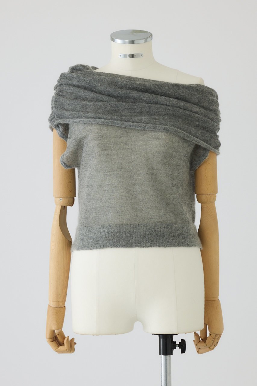 【リムアーク/RIM.ARK】のOff shoulder compact tops/トップス インテリア・キッズ・メンズ・レディースファッション・服の通販 founy(ファニー) 　ファッション　Fashion　レディースファッション　Ladies' Fashion Online　トップス・カットソー　Tops/Tshirt　シャツ/ブラウス　Shirts/Blouses　アシンメトリー　Asymmetry　ショート　Short　スリーブ　Sleeve　デコルテ　Decolletage　モヘア　Mohair　NEW・新作・新着・新入荷　New Arrivals　グレー|ID: prp329100004587641 ipo3291000000032536331
