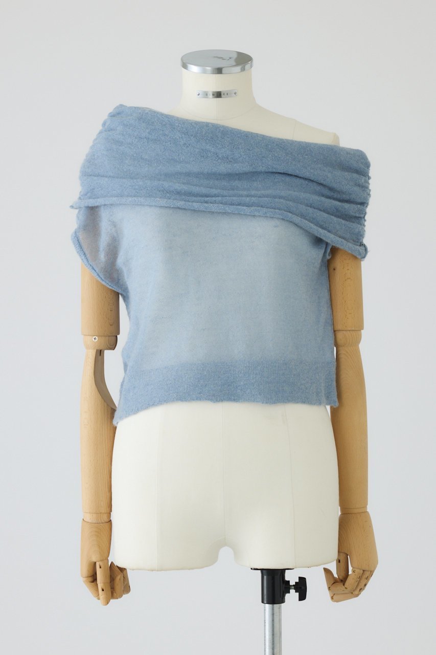 【リムアーク/RIM.ARK】のOff shoulder compact tops/トップス インテリア・キッズ・メンズ・レディースファッション・服の通販 founy(ファニー) 　ファッション　Fashion　レディースファッション　Ladies' Fashion Online　トップス・カットソー　Tops/Tshirt　シャツ/ブラウス　Shirts/Blouses　アシンメトリー　Asymmetry　ショート　Short　スリーブ　Sleeve　デコルテ　Decolletage　モヘア　Mohair　NEW・新作・新着・新入荷　New Arrivals　ライトブルー|ID: prp329100004587641 ipo3291000000032536332