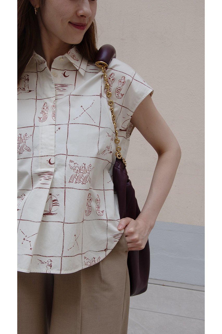 【アロー/aLORS】のChemise sans manches ”Astrifera” Ivory × Bordeaux シャツ 人気、トレンドファッション・服の通販 founy(ファニー) 　ファッション　Fashion　レディースファッション　Ladies' Fashion Online　トップス・カットソー　Tops/Tshirt　シャツ/ブラウス　Shirts/Blouses　カッティング　Cutting　ショート　Short　スリーブ　Sleeve　セットアップ　Set Up　なめらか　Smooth　ノースリーブ　No Sleeve　プリント　Print　モチーフ　Motif　おすすめ　Recommend　夏　Summer　NEW・新作・新着・新入荷　New Arrivals　other-2|ID: prp329100004588508 ipo3291000000032549102