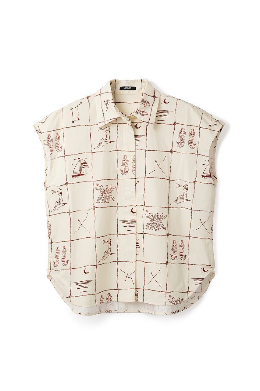 【アロー/aLORS】のChemise sans manches ”Astrifera” Ivory × Bordeaux シャツ 人気、トレンドファッション・服の通販 founy(ファニー) 　ファッション　Fashion　レディースファッション　Fashion for Women　トップス・カットソー　Cut & Sew Tops　シャツ・ブラウス・オフィスカジュアル　Elegant Blouses & Button-Ups　カッティング　Cutting Detail　ショート　Short, Short Length　スリーブ　Sleeve, Long Sleeve / Short Sleeve　セットアップ　Set-Up, Coordinated Outfit　なめらか　Smooth, Silky Texture　ノースリーブ　Sleeveless, No-Sleeve　プリント　Print, Printed Pattern　モチーフ　Motif, Design Theme　おすすめ　Recommended / Our Picks　夏　Summer　other-4|ID: prp329100004588508 ipo3291000000032633084