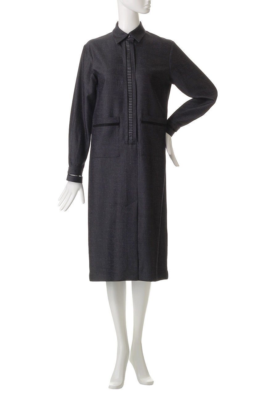 【ルームエイト/Room no.8】の【Room no.8 BLACK】トリアセテート ツイル コンビレースドレス 人気、トレンドファッション・服の通販 founy(ファニー) 　ファッション　Fashion　レディースファッション　Ladies' Fashion Online　ワンピース　Dress　ドレス　Party Dresses　チュニック　Tunic　ストレート　Straight　チュニック　Tunic　ツイル　Twill　ドレス　Dress　フォーマル　Formal　フロント　Front　リュクス　Luxe　ロング　Long　エレガント 上品　Elegant　NEW・新作・新着・新入荷　New Arrivals　other-2|ID: prp329100004588548 ipo3291000000032549397