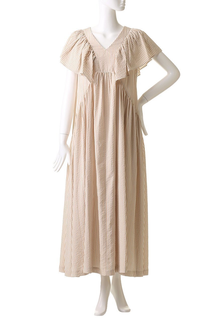 【ハウス オブ ロータス/HOUSE OF LOTUS】のストライプフリルスリーブワンピース 人気、トレンドファッション・服の通販 founy(ファニー) 　ファッション　Fashion　レディースファッション　Ladies' Fashion Online　ワンピース　Dress　チュニック　Tunic　2025年　2025　おすすめ　Recommend　サンダル　Sandals　ストライプ　Stripe　スリーブ　Sleeve　チュニック　Tunic　デコルテ　Decolletage　フェミニン　Feminine　フラット　Flat　フリル　Frills　ロング　Long　A/W・秋冬　Aw・Autumn/Winter・Fw・Fall-Winter　other-2|ID: prp329100004588569 ipo3291000000032549560