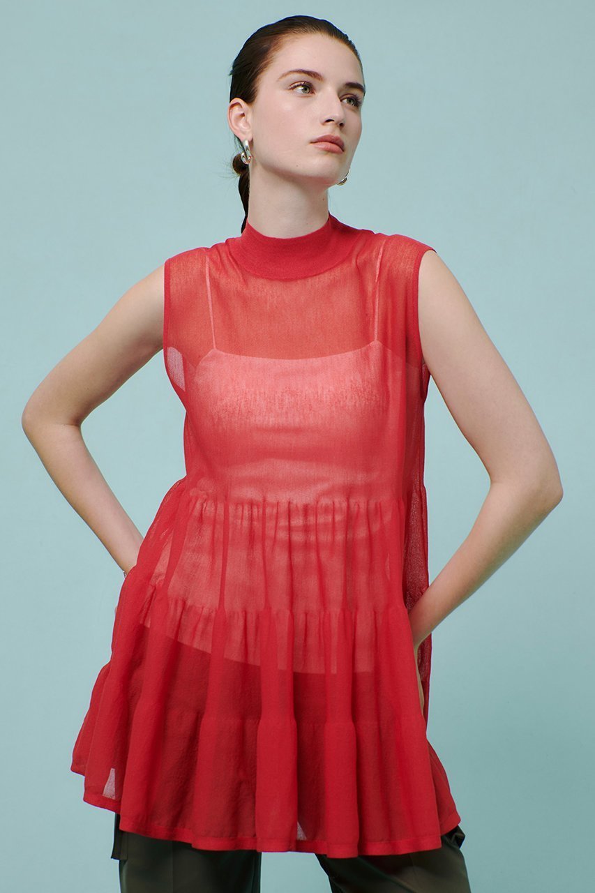 【アルアバイル/allureville】のシアーティアードチュニック 人気、トレンドファッション・服の通販 founy(ファニー) 　ファッション　Fashion　レディースファッション　Fashion for Women　ワンピース　Dresses　チュニック　Tunic Tops & Dresses　ギャザー　Gathered, Ruffled　チュニック　Tunic, Long Top　デニム　Denim, Jeans Material　ノースリーブ　Sleeveless, No-Sleeve　ミドル　Middle Length, Mid Height　夏　Summer　other-3|ID: prp329100004588575 ipo3291000000035646451