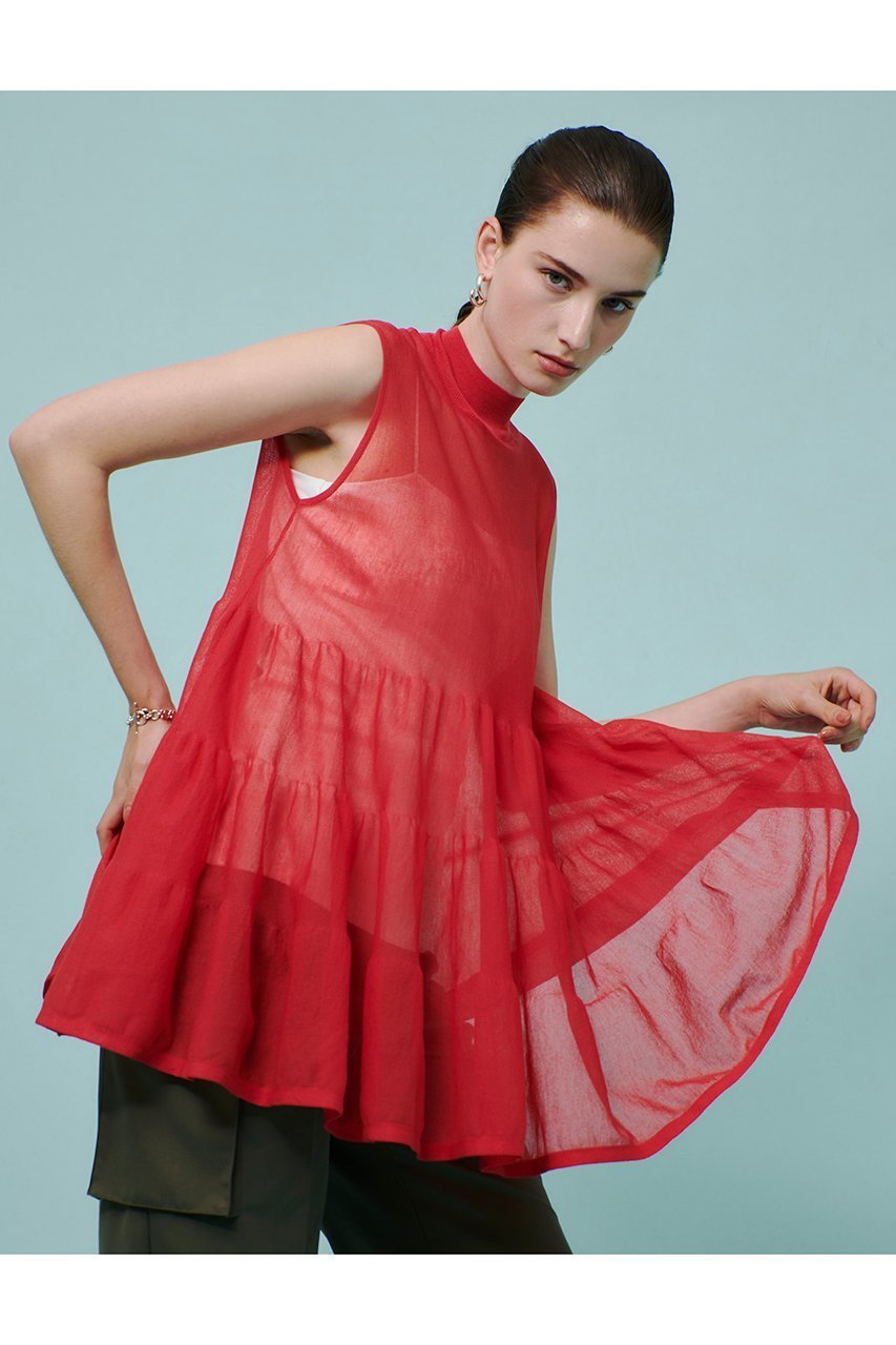 【アルアバイル/allureville】のシアーティアードチュニック 人気、トレンドファッション・服の通販 founy(ファニー) 　ファッション　Fashion　レディースファッション　Fashion for Women　ワンピース　Dresses　チュニック　Tunic Tops & Dresses　ギャザー　Gathered, Ruffled　チュニック　Tunic, Long Top　デニム　Denim, Jeans Material　ノースリーブ　Sleeveless, No-Sleeve　ミドル　Middle Length, Mid Height　夏　Summer　other-4|ID: prp329100004588575 ipo3291000000035646452