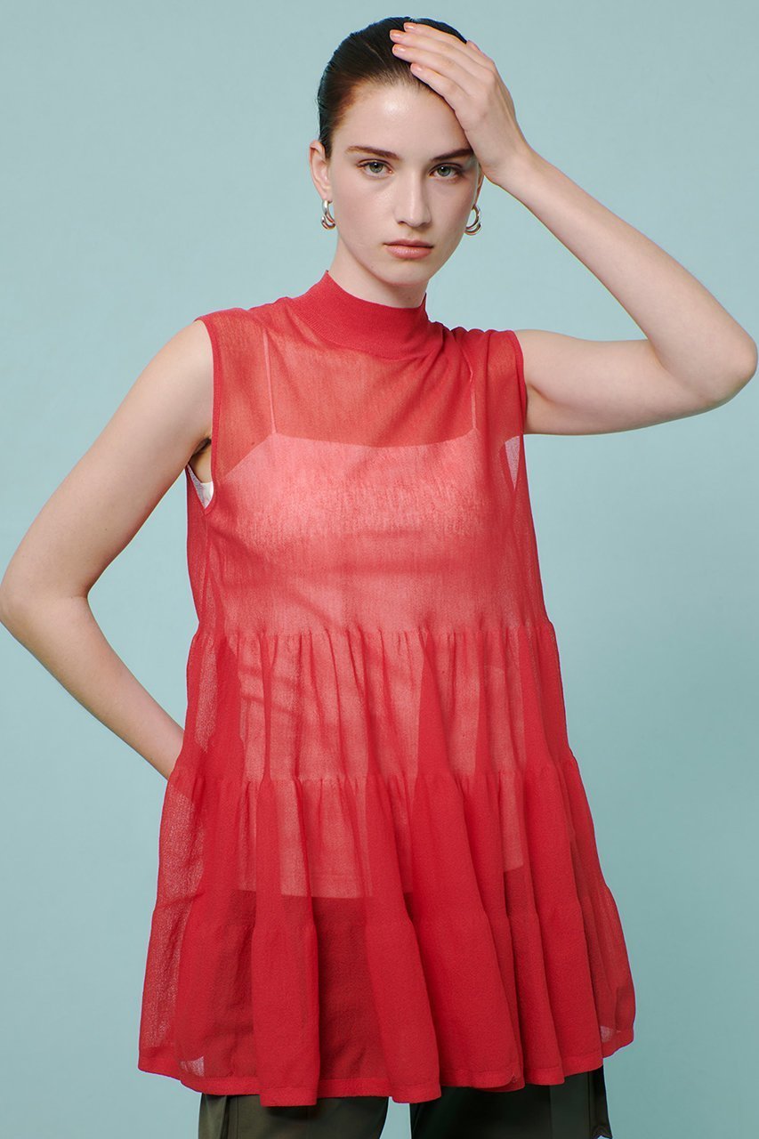 【アルアバイル/allureville】のシアーティアードチュニック 人気、トレンドファッション・服の通販 founy(ファニー) 　ファッション　Fashion　レディースファッション　Fashion for Women　ワンピース　Dresses　チュニック　Tunic Tops & Dresses　ギャザー　Gathered, Ruffled　チュニック　Tunic, Long Top　デニム　Denim, Jeans Material　ノースリーブ　Sleeveless, No-Sleeve　ミドル　Middle Length, Mid Height　夏　Summer　other-7|ID: prp329100004588575 ipo3291000000035646455