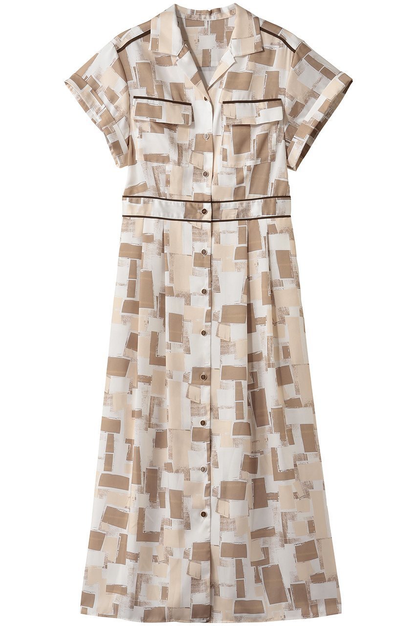 【アルアバイル/allureville】のジオメトリックSAFARIドレス インテリア・キッズ・メンズ・レディースファッション・服の通販 founy(ファニー) 　ファッション　Fashion　レディースファッション　Fashion for Women　ワンピース　Dresses　フォーマル・パーティードレス・結婚式用ドレス　Elegant & Casual Dresses　チュニック　Tunic Tops & Dresses　イタリア　Italy　ジャケット　Jacket, Outerwear　スクエア　Square, Square Shape　チュニック　Tunic, Long Top　ドレス　Dress, One-Piece　パイピング　Piping, Trim Design　ブルゾン　Blouson, Bomber Jacket　プリント　Print, Printed Pattern　ポケット　Pocket, Pocket Detail　モダン　Modern, Contemporary　ロング　Long, Long-Length　エレガント 上品　Elegant　再入荷　Restock / Back in Stock　ベージュ|ID: prp329100004588576 ipo3291000000035692950
