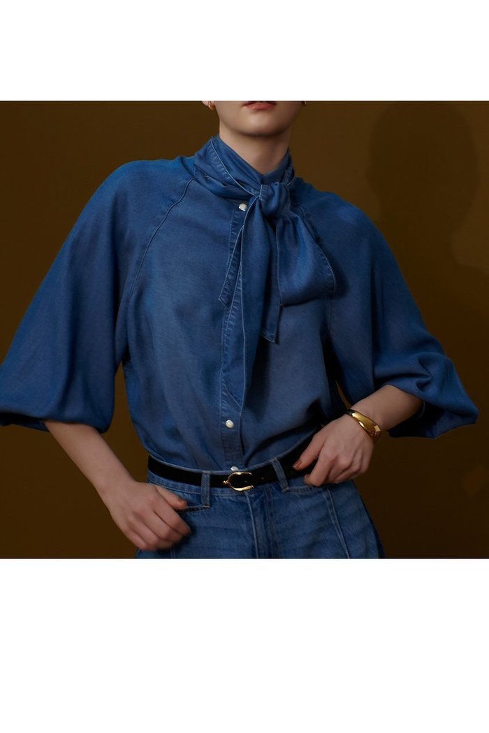 【アルアバイル/allureville】のテンセルデニムボウブラウス インテリア・キッズ・メンズ・レディースファッション・服の通販 founy(ファニー) https://founy.com/ ファッション Fashion レディースファッション Ladies' Fashion Online トップス・カットソー Tops/Tshirt シャツ/ブラウス Shirts/Blouses ウエスタン Western スリーブ Sleeve セットアップ Set Up デニム Denim ドット Dot ロング Long ヴィンテージ Vintage NEW・新作・新着・新入荷 New Arrivals |ID: prp329100004588597 ipo3291000000032549847