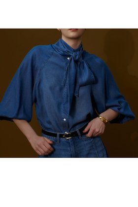 【アルアバイル/allureville】のテンセルデニムボウブラウス 人気、トレンドファッション・服の通販 founy(ファニー) ファッション Fashion レディースファッション Ladies' Fashion Online トップス・カットソー Tops/Tshirt シャツ/ブラウス Shirts/Blouses ウエスタン Western スリーブ Sleeve セットアップ Set Up デニム Denim ドット Dot ロング Long ヴィンテージ Vintage NEW・新作・新着・新入荷 New Arrivals |ID:prp329100004588597
