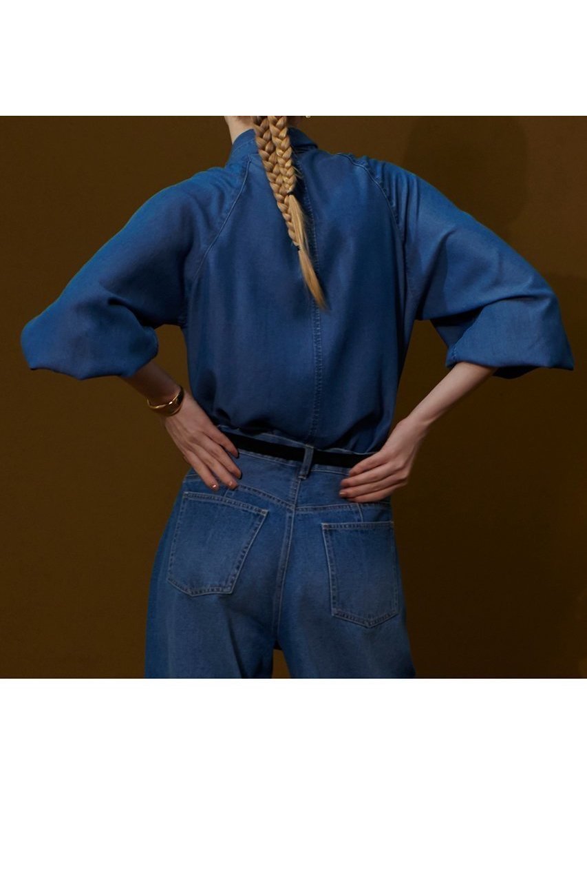 【アルアバイル/allureville】のデニムボウブラウス 人気、トレンドファッション・服の通販 founy(ファニー) 　ファッション　Fashion　レディースファッション　Fashion for Women　トップス・カットソー　Cut & Sew Tops　シャツ・ブラウス・オフィスカジュアル　Elegant Blouses & Button-Ups　ウエスタン　Western Style　スリーブ　Sleeve, Long Sleeve / Short Sleeve　セットアップ　Set-Up, Coordinated Outfit　デニム　Denim, Jeans Material　ドット　Polka Dot, Dot Pattern　ロング　Long, Long-Length　ヴィンテージ　Vintage Style　再入荷　Restock / Back in Stock　other-3|ID: prp329100004588597 ipo3291000000032549850