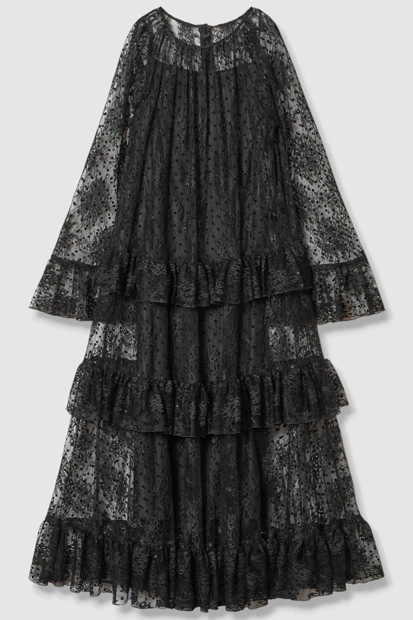 【アルアバイル/allureville】の【Loulou Willoughby】フロッキードットレースワンピース インテリア・キッズ・メンズ・レディースファッション・服の通販 founy(ファニー) 　ファッション　Fashion　レディースファッション　Ladies' Fashion Online　ワンピース　Dress　チュニック　Tunic　おすすめ　Recommend　インナー　Inner　ギャザー　Gather　チュニック　Tunic　フェミニン　Feminine　レース　Race　ロング　Long　エレガント 上品　Elegant　NEW・新作・新着・新入荷　New Arrivals　ブラック|ID: prp329100004589617 ipo3291000000032562535