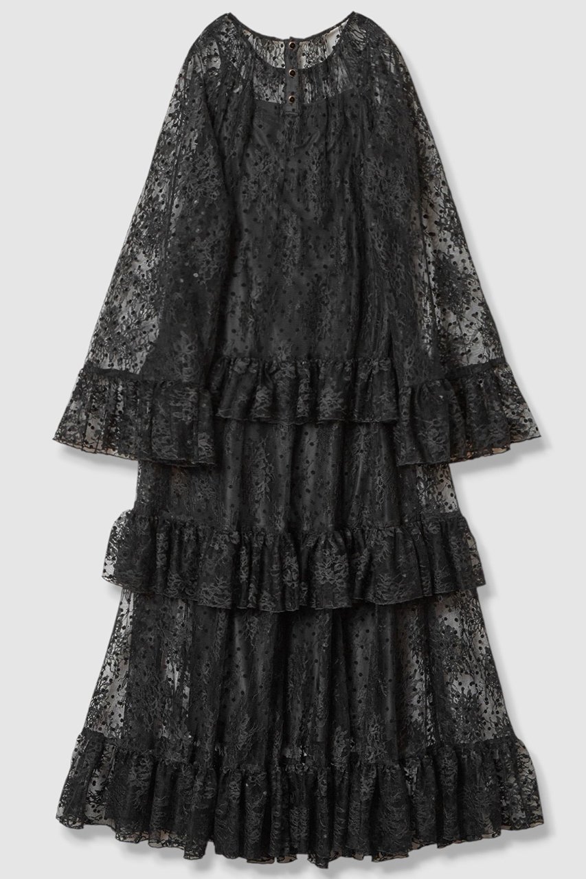 【アルアバイル/allureville】の【Loulou Willoughby】フロッキードットレースワンピース 人気、トレンドファッション・服の通販 founy(ファニー) 　ファッション　Fashion　レディースファッション　Ladies' Fashion Online　ワンピース　Dress　チュニック　Tunic　おすすめ　Recommend　インナー　Inner　ギャザー　Gather　チュニック　Tunic　フェミニン　Feminine　レース　Race　ロング　Long　エレガント 上品　Elegant　NEW・新作・新着・新入荷　New Arrivals　other-2|ID: prp329100004589617 ipo3291000000032562536