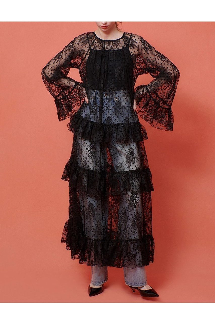 【アルアバイル/allureville】の【Loulou Willoughby】フロッキードットレースワンピース 人気、トレンドファッション・服の通販 founy(ファニー) 　ファッション　Fashion　レディースファッション　Ladies' Fashion Online　ワンピース　Dress　チュニック　Tunic　おすすめ　Recommend　インナー　Inner　ギャザー　Gather　チュニック　Tunic　フェミニン　Feminine　レース　Race　ロング　Long　エレガント 上品　Elegant　NEW・新作・新着・新入荷　New Arrivals　other-8|ID: prp329100004589617 ipo3291000000032562542
