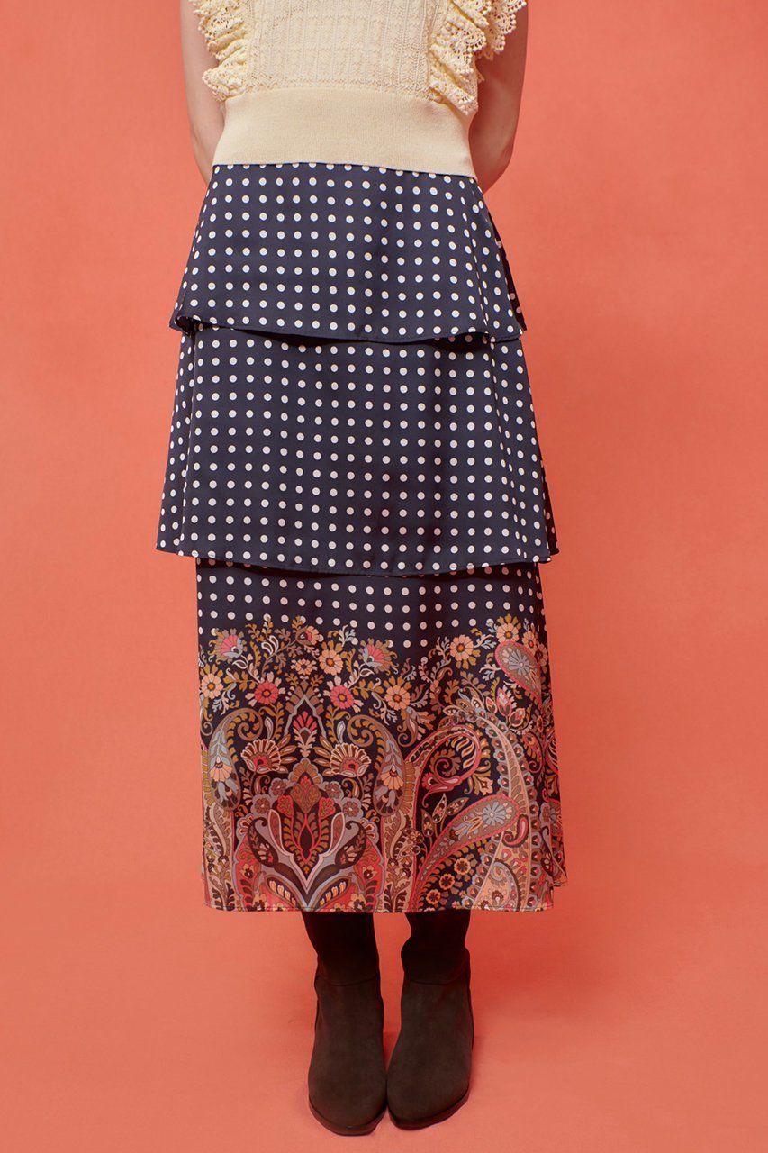 【アルアバイル/allureville】の【Loulou Willoughby】ペイズリードットスカート 人気、トレンドファッション・服の通販 founy(ファニー) 　ファッション　Fashion　レディースファッション　Ladies' Fashion Online　スカート　Skirt　ロングスカート　Long Skirt　イタリア　Italy　サテン　Satin　ティアード　Tiered　ティアードスカート　Tiered Skirt　ドット　Dot　フレア　Flare　プリント　Print　ペイズリー　Paisley　モダン　Modern　ロング　Long　再入荷　Restock/Back In Stock/Re Arrival　other-7|ID: prp329100004589620 ipo3291000000032562567