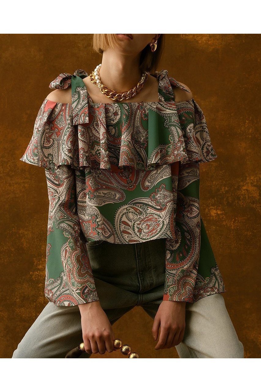 【アルアバイル/allureville】の【Loulou Willoughby】RATTIペイズリーオフショルブラウス 人気、トレンドファッション・服の通販 founy(ファニー) 　ファッション　Fashion　レディースファッション　Ladies' Fashion Online　トップス・カットソー　Tops/Tshirt　シャツ/ブラウス　Shirts/Blouses　おすすめ　Recommend　イタリア　Italy　スリーブ　Sleeve　トレンド　Trend　プリント　Print　ペイズリー　Paisley　ラッフル　Raffle　リボン　Ribbon　ロング　Long　NEW・新作・新着・新入荷　New Arrivals　other-7|ID: prp329100004589624 ipo3291000000032562601