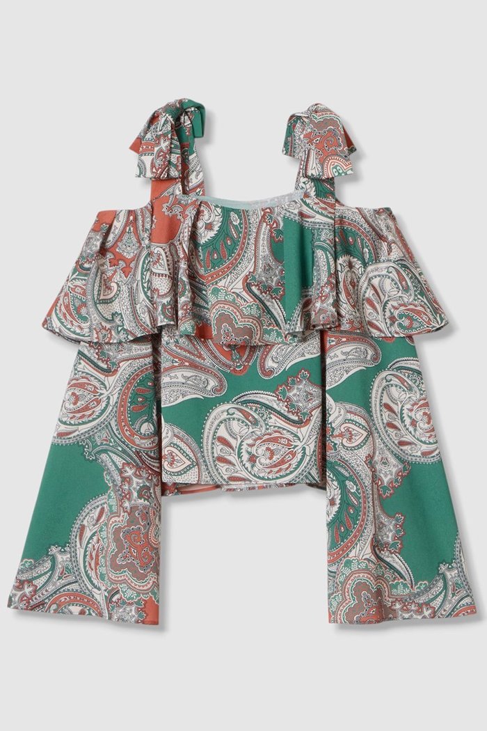 【アルアバイル/allureville】の【Loulou Willoughby】RATTIペイズリーオフショルブラウス インテリア・キッズ・メンズ・レディースファッション・服の通販 founy(ファニー) https://founy.com/ ファッション Fashion レディースファッション Fashion for Women トップス・カットソー Cut & Sew Tops シャツ・ブラウス・オフィスカジュアル Elegant Blouses & Button-Ups おすすめ Recommended / Our Picks イタリア Italy スリーブ Sleeve, Long Sleeve / Short Sleeve トレンド Trend, Trending Now プリント Print, Printed Pattern ペイズリー Paisley, Ethnic Pattern ラッフル Ruffle, Frill リボン Ribbon, Bow ロング Long, Long-Length |ID: prp329100004589624 ipo3291000000036179063