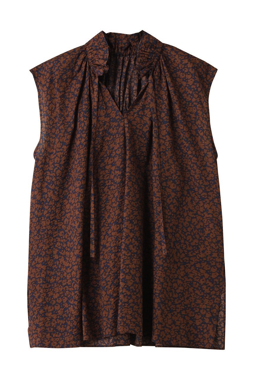 【ハウス オブ ロータス/HOUSE OF LOTUS】のウェーブプリントギャザーノースリーブブラウス インテリア・キッズ・メンズ・レディースファッション・服の通販 founy(ファニー) 　ファッション　Fashion　レディースファッション　Fashion for Women　トップス・カットソー　Cut & Sew Tops　キャミソール&ノースリーブ　Camisoles & Sleeveless Tops　シャツ・ブラウス・オフィスカジュアル　Elegant Blouses & Button-Ups　ギャザー　Gathered, Ruffled　サッカー　Seersucker, Summer Fabric　スリット　Slit, Slit Detail　ノースリーブ　Sleeveless, No-Sleeve　フリル　Frill, Ruffle　プリント　Print, Printed Pattern　モザイク　Mosaic, Geometric Pattern　夏　Summer　ネイビー|ID: prp329100004592173 ipo3291000000034515008