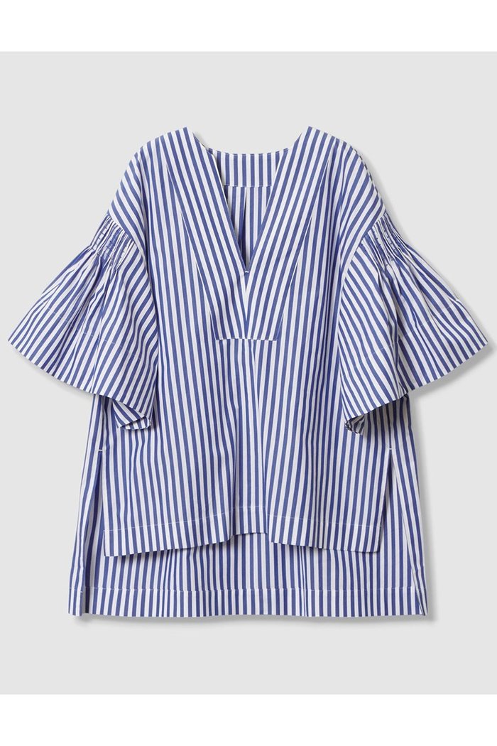 【ハウス オブ ロータス/HOUSE OF LOTUS】のストライプタックシャーリングブラウス インテリア・キッズ・メンズ・レディースファッション・服の通販 founy(ファニー) https://founy.com/ ファッション Fashion レディースファッション Fashion for Women トップス・カットソー Cut & Sew Tops シャツ・ブラウス・オフィスカジュアル Elegant Blouses & Button-Ups シャーリング Shirring, Ruched ショート Short, Short Length ストライプ Stripe, Striped Pattern スリット Slit, Slit Detail スリーブ Sleeve, Long Sleeve / Short Sleeve バランス Balance, Style Balance フェミニン Feminine, Girly フレア Flare, Flared フロント Front, Front Design マニッシュ Mannish, Boyish |ID: prp329100004592175 ipo3291000000034515017