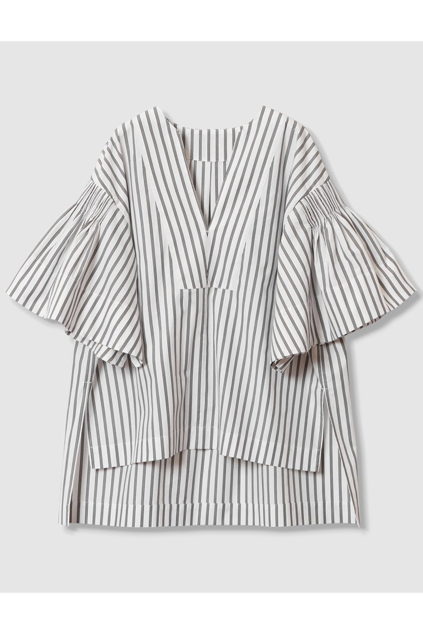 【ハウス オブ ロータス/HOUSE OF LOTUS】のストライプタックシャーリングブラウス インテリア・キッズ・メンズ・レディースファッション・服の通販 founy(ファニー) 　ファッション　Fashion　レディースファッション　Fashion for Women　トップス・カットソー　Cut & Sew Tops　シャツ・ブラウス・オフィスカジュアル　Elegant Blouses & Button-Ups　シャーリング　Shirring, Ruched　ショート　Short, Short Length　ストライプ　Stripe, Striped Pattern　スリット　Slit, Slit Detail　スリーブ　Sleeve, Long Sleeve / Short Sleeve　バランス　Balance, Style Balance　フェミニン　Feminine, Girly　フレア　Flare, Flared　フロント　Front, Front Design　マニッシュ　Mannish, Boyish　ブラック|ID: prp329100004592175 ipo3291000000034515019