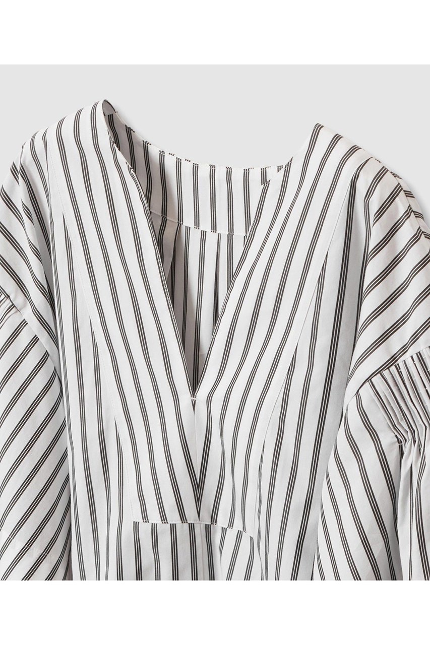 【ハウス オブ ロータス/HOUSE OF LOTUS】のストライプタックシャーリングブラウス 人気、トレンドファッション・服の通販 founy(ファニー) 　ファッション　Fashion　レディースファッション　Fashion for Women　トップス・カットソー　Cut & Sew Tops　シャツ・ブラウス・オフィスカジュアル　Elegant Blouses & Button-Ups　シャーリング　Shirring, Ruched　ショート　Short, Short Length　ストライプ　Stripe, Striped Pattern　スリット　Slit, Slit Detail　スリーブ　Sleeve, Long Sleeve / Short Sleeve　バランス　Balance, Style Balance　フェミニン　Feminine, Girly　フレア　Flare, Flared　フロント　Front, Front Design　マニッシュ　Mannish, Boyish　other-3|ID: prp329100004592175 ipo3291000000034515021