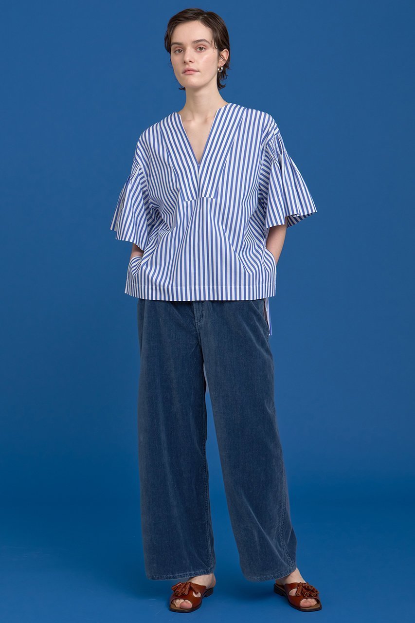 【ハウス オブ ロータス/HOUSE OF LOTUS】のストライプタックシャーリングブラウス 人気、トレンドファッション・服の通販 founy(ファニー) 　ファッション　Fashion　レディースファッション　Fashion for Women　トップス・カットソー　Cut & Sew Tops　シャツ・ブラウス・オフィスカジュアル　Elegant Blouses & Button-Ups　シャーリング　Shirring, Ruched　ショート　Short, Short Length　ストライプ　Stripe, Striped Pattern　スリット　Slit, Slit Detail　スリーブ　Sleeve, Long Sleeve / Short Sleeve　バランス　Balance, Style Balance　フェミニン　Feminine, Girly　フレア　Flare, Flared　フロント　Front, Front Design　マニッシュ　Mannish, Boyish　other-2|ID: prp329100004592175 ipo3291000000035483618