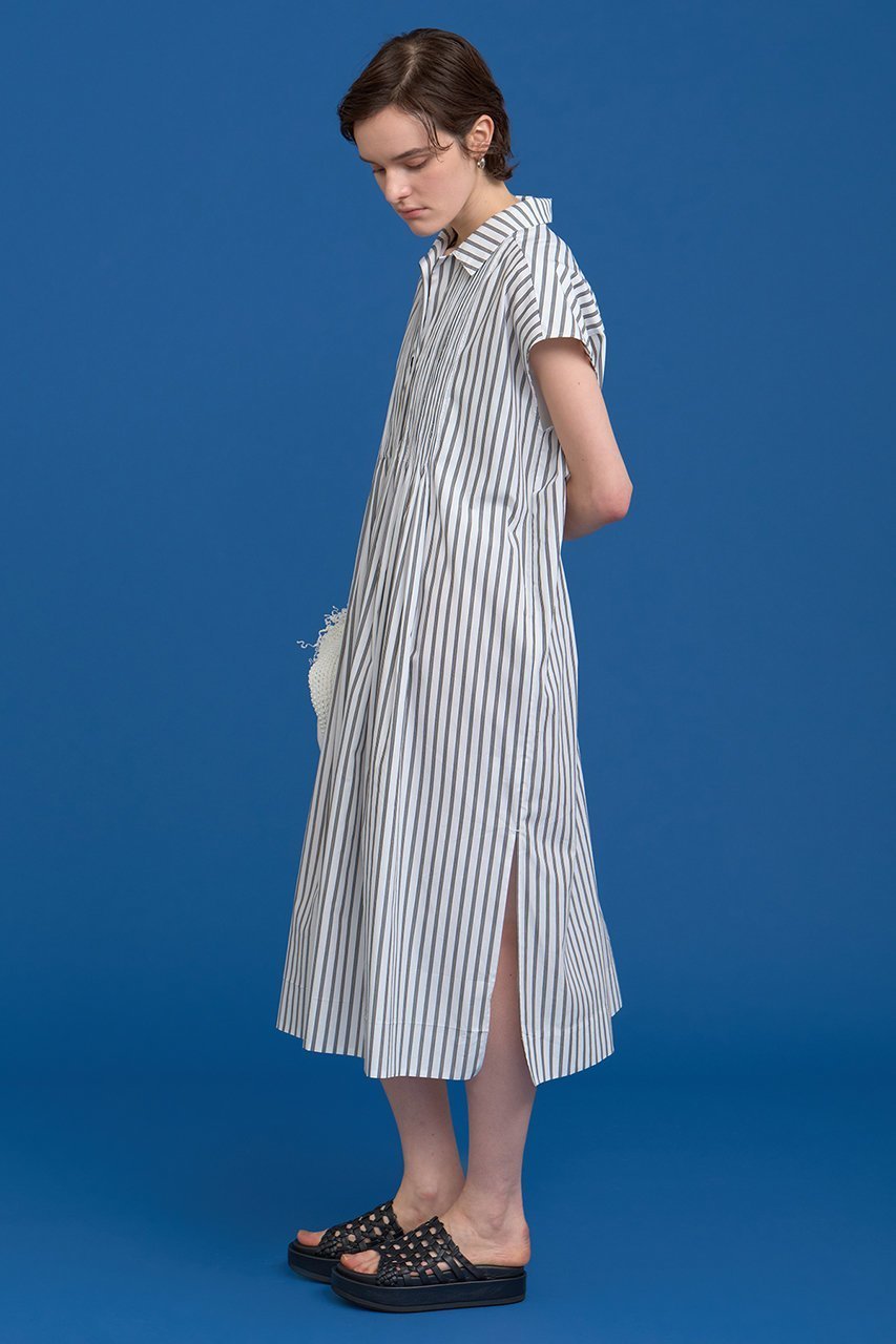 【ハウス オブ ロータス/HOUSE OF LOTUS】のストライプタックシャーリングワンピース 人気、トレンドファッション・服の通販 founy(ファニー) 　ファッション　Fashion　レディースファッション　Fashion for Women　ワンピース　Dresses　チュニック　Tunic Tops & Dresses　シャーリング　Shirring, Ruched　スキッパー　Skipper, Open Collar　ストライプ　Stripe, Striped Pattern　スリット　Slit, Slit Detail　スリーブ　Sleeve, Long Sleeve / Short Sleeve　チュニック　Tunic, Long Top　フレンチ　French, French Style　フロント　Front, Front Design　ブロード　Broadcloth, Fine Cotton　other-3|ID: prp329100004592176 ipo3291000000034515031