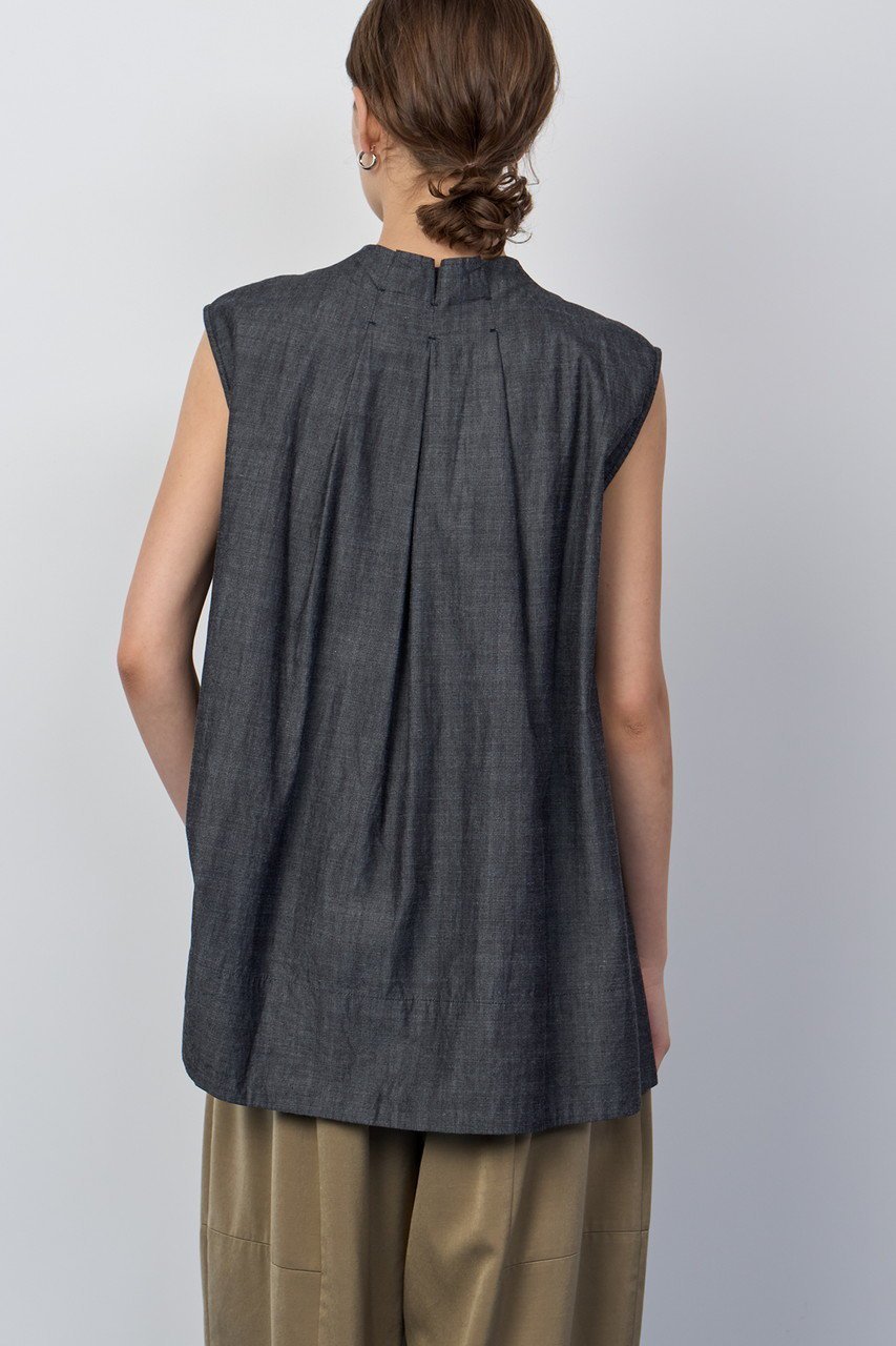 【ハウス オブ ロータス/HOUSE OF LOTUS】のシャンブレーデニムラッフルブラウス 人気、トレンドファッション・服の通販 founy(ファニー) 　ファッション　Fashion　レディースファッション　Ladies' Fashion Online　トップス・カットソー　Tops/Tshirt　キャミソール / ノースリーブ　No Sleeves　シャツ/ブラウス　Shirts/Blouses　2025年　2025　2025-2026秋冬・A/W　Aw/Autumn/Winter/Fw/Fall/2025-2026　インディゴ　Indigo　エレガント 上品　Elegant　シャンブレー　Chambray　デニム　Denim　ノースリーブ　No Sleeve　ラッフル　Raffle　A/W・秋冬　Aw・Autumn/Winter・Fw・Fall-Winter　other-5|ID: prp329100004592180 ipo3291000000032601501