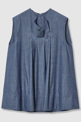 【ハウス オブ ロータス/HOUSE OF LOTUS】のシャンブレーデニムラッフルブラウス 人気、トレンドファッション・服の通販 founy(ファニー) ファッション Fashion レディースファッション Fashion for Women トップス・カットソー Cut & Sew Tops キャミソール&ノースリーブ Camisoles & Sleeveless Tops シャツ・ブラウス・オフィスカジュアル Elegant Blouses & Button-Ups インディゴ Indigo Denim エレガント 上品 Elegant シャンブレー Chambray, Denim-Like Fabric デニム Denim, Jeans Material ノースリーブ Sleeveless, No-Sleeve ラッフル Ruffle, Frill |ID:prp329100004592180